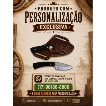 Faca Campeira inox 3" cabo em acrílico PRETO + bainha com personalização na lâmina