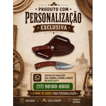 Faca Campeira inox 3″ cabo em madeira + bainha com personalização na lâmina