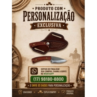 Faca Campeira inox 3" cabo em madeira + bainha com personalização na lâmina