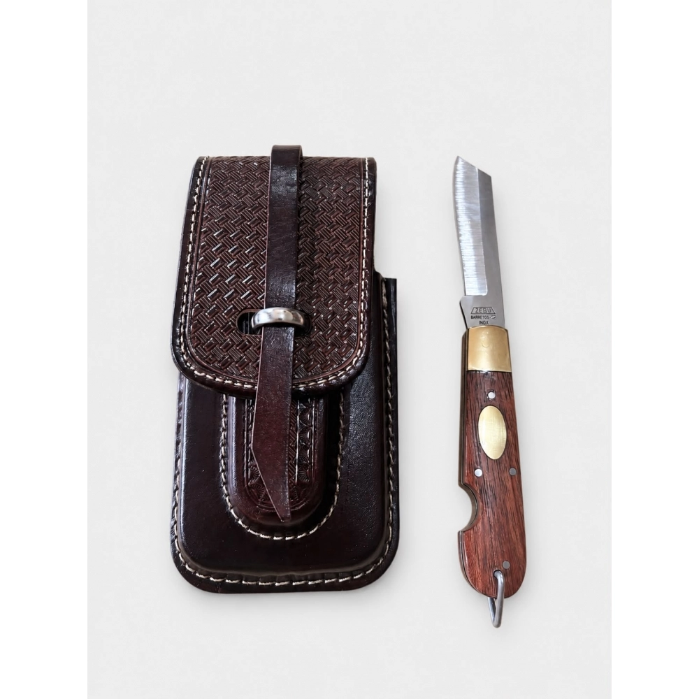 Bainha Capinha de Celular em Couro + Canivete Zebu 637 Inox