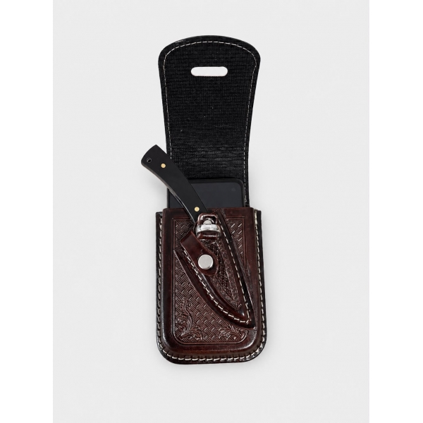 Bainha Capa de Celular em Couro + Faca Camepeira Preto