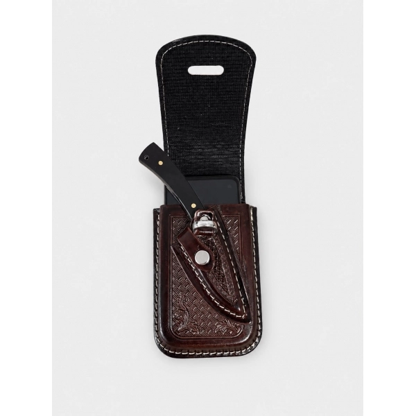 Bainha Capa de Celular em Couro + Faca Camepeira Preto
